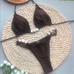 Elegant Dark Brown Bikini with Shell Details